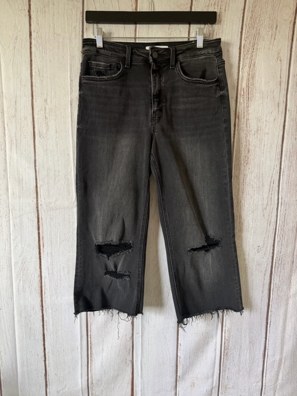 Vervet Blue High Rise Distressed Crop Flare Jeans in Washed Black Size 28